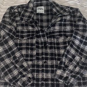 Zara tweed jacket black and white